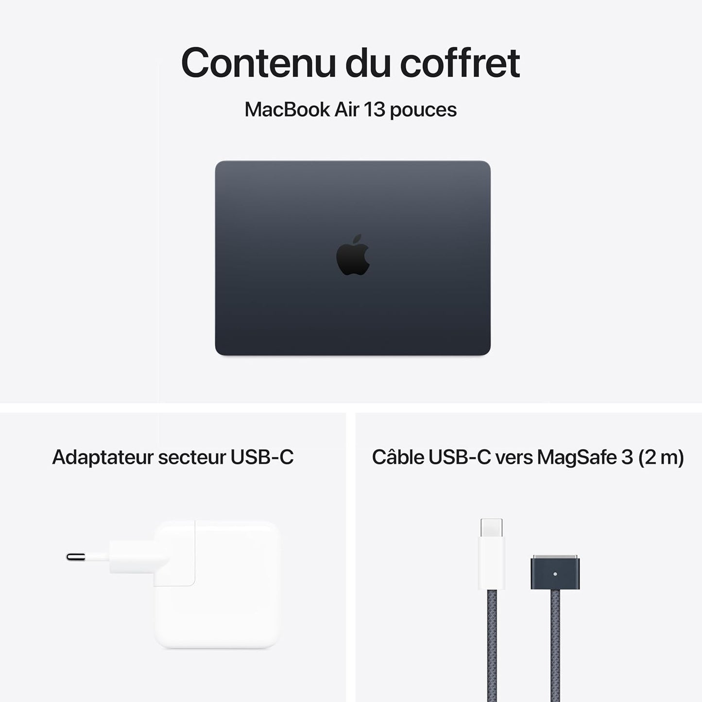 Macbook Air 13 Pouces Ordinateur Portable Avec Puce M4 : Conçu Pour Intelligence, Écran Liquid Retina De 13,6 Pouces, Mémoire Unifiée De 16 Go, Stockage SSD De 256 Go, Touch ID ; Minuit