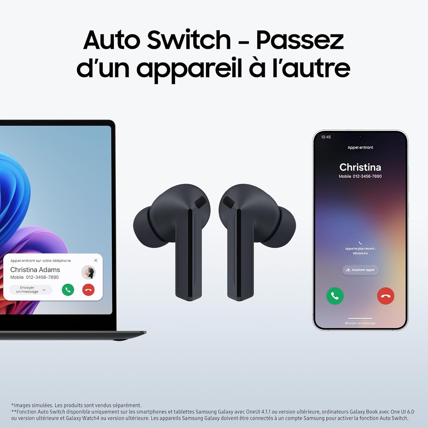 Galaxy Buds3 FE, Écouteurs Sans Fil, Bluetooth, Réduction Active De Bruit, Audio 360, Gemini, Chargeur Secteur Rapide 25W Inclus, Noir, Version FR