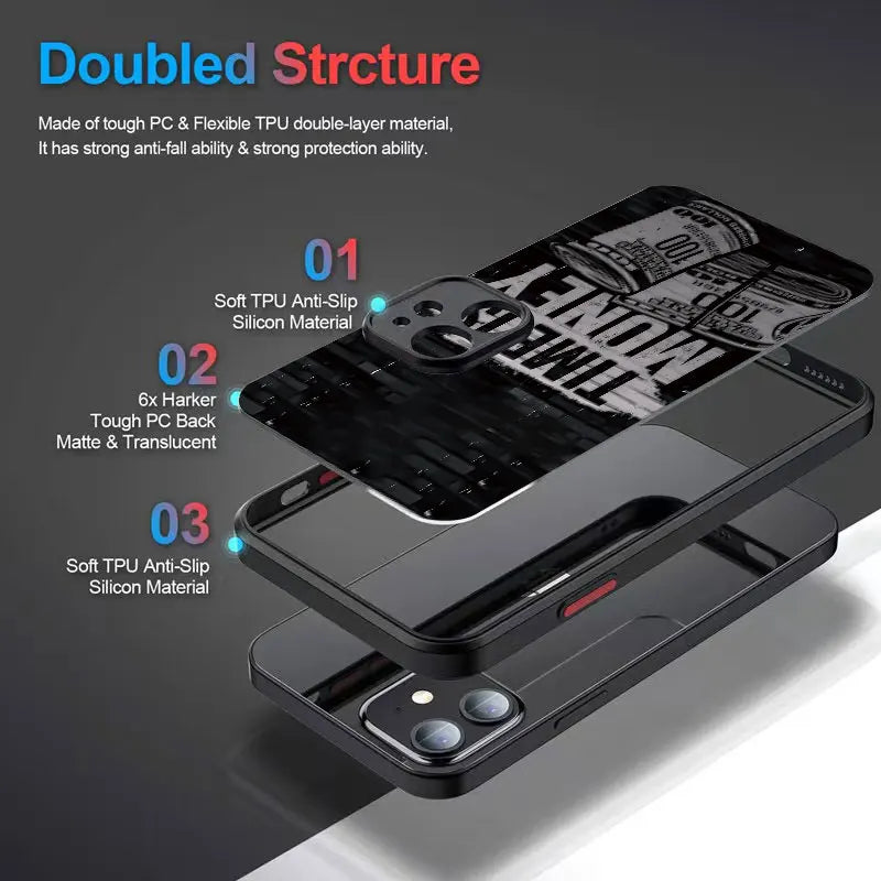 Coque de téléphone intégrale en bambou noir, motif billets de banque, pour iPhone