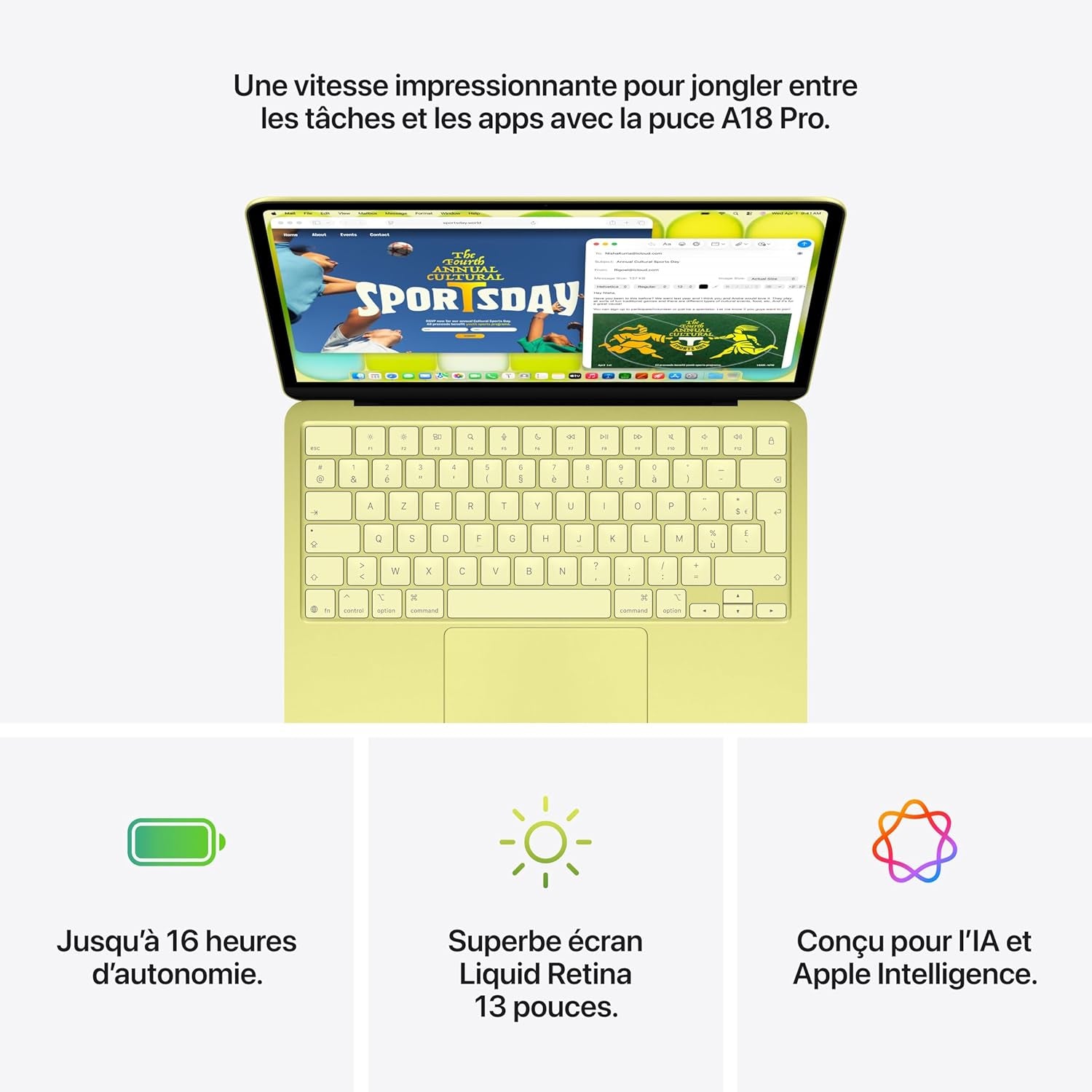Macbook Neo 13″ 2026 Portable Avec Puce A18 Pro : Conçu Pour L’Ia Et  Intelligence, Écran Liquid Retina, Mémoire Unifiée 8 Go, SSD 256 Go, Caméra Facetime HD 1080P ; Rose Poudré
