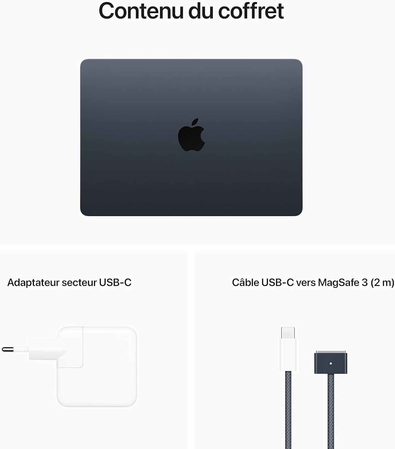 Macbook Air Portable Avec Puce M2 : Écran Liquid Retina De 13,6 Pouces, 16 Go De RAM, 256 Go De Stockage SSD, Clavier Rétroéclairé, Caméra Facetime HD 1080P ; Minuit