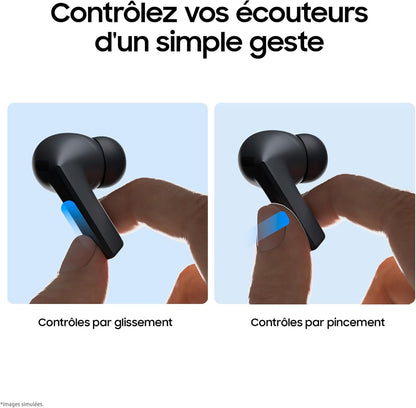 Galaxy Buds3 FE, Écouteurs Sans Fil, Bluetooth, Réduction Active De Bruit, Audio 360, Gemini, Chargeur Secteur Rapide 25W Inclus, Noir, Version FR