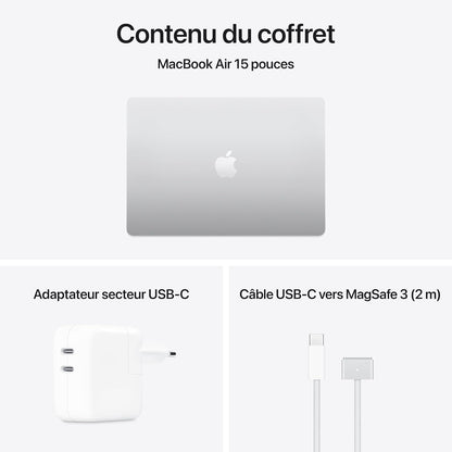 Macbook Air 15 Pouces Ordinateur Portable Avec Puce M4 : Conçu Pour  Intelligence, Écran Liquid Retina De 15,3 Pouces, Mémoire Unifiée De 16 Go, Stockage SSD De 256 Go, Touch ID ; Argent