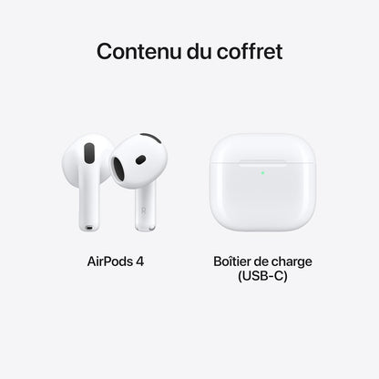 Airpods 4 Écouteurs Sans Fil, Casques Et Écouteurs Bluetooth, Audio Spatial Personnalisé, Résistance À La Transpiration Et L’Eau, Boîtier De Charge USB-C, Puce H2, Jusqu’À 24 Heures D’Autonomie
