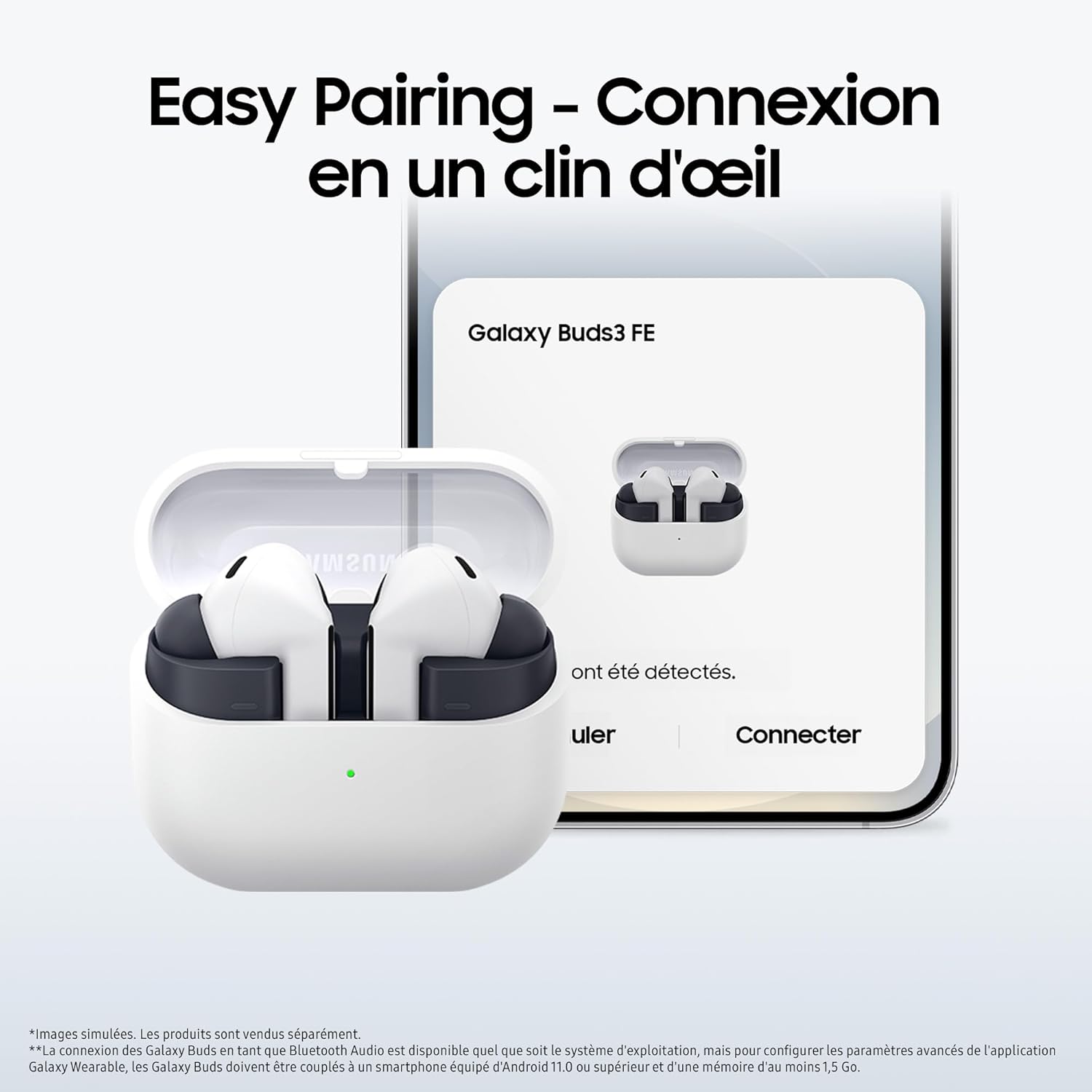 Galaxy Buds3 FE, Écouteurs Sans Fil, Bluetooth, Réduction Active De Bruit, Audio 360, Gemini, Chargeur Secteur Rapide 25W Inclus, Noir, Version FR