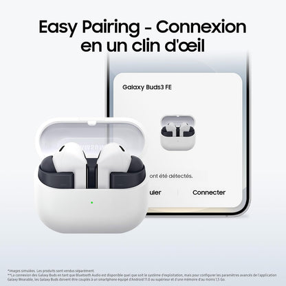 Galaxy Buds3 FE, Écouteurs Sans Fil, Bluetooth, Réduction Active De Bruit, Audio 360, Gemini, Chargeur Secteur Rapide 25W Inclus, Noir, Version FR
