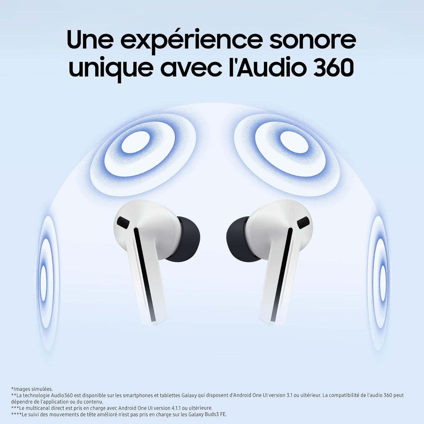 Galaxy Buds3 FE, Écouteurs Sans Fil, Bluetooth, Réduction Active De Bruit, Audio 360, Gemini, Chargeur Secteur Rapide 25W Inclus, Noir, Version FR