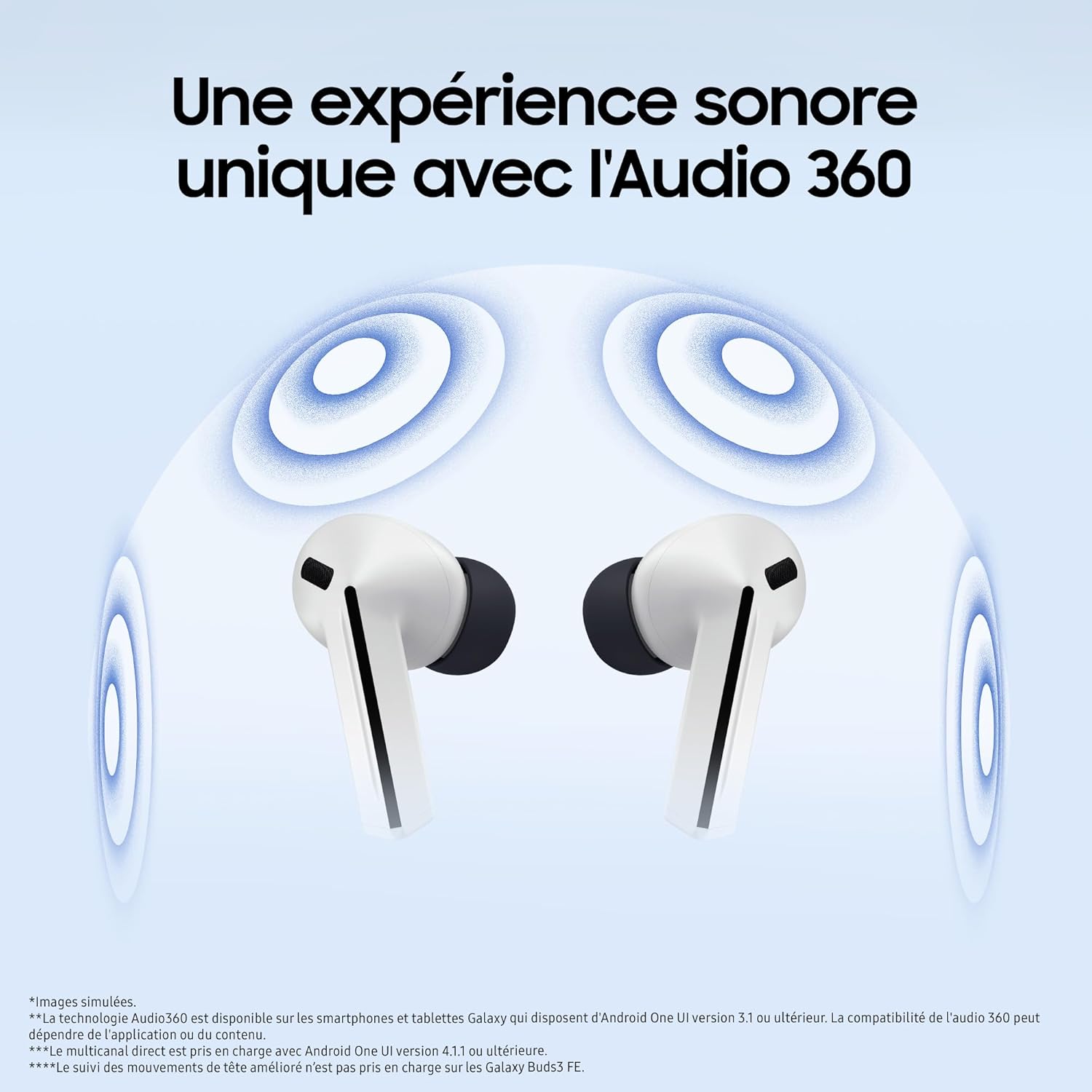 Galaxy Buds3 FE, Écouteurs Sans Fil, Bluetooth, Réduction Active De Bruit, Audio 360, Gemini, Chargeur Secteur Rapide 25W Inclus, Noir, Version FR