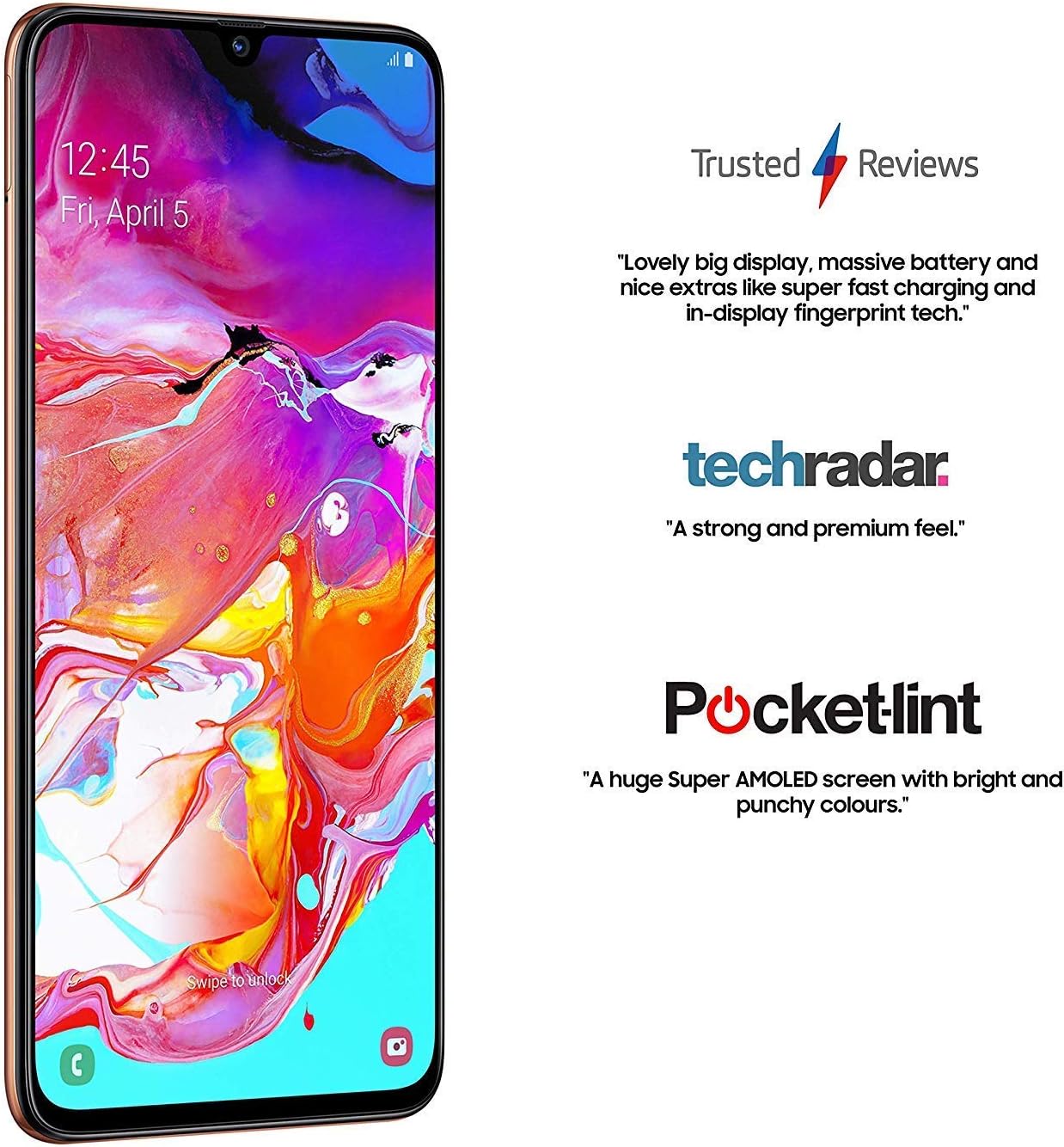 Samsung Galaxy A70 6,7 Pouces Smartphone 6 Go RAM Sans Carte SIM 128 Go Double SIM Noir a (Renouvelé)