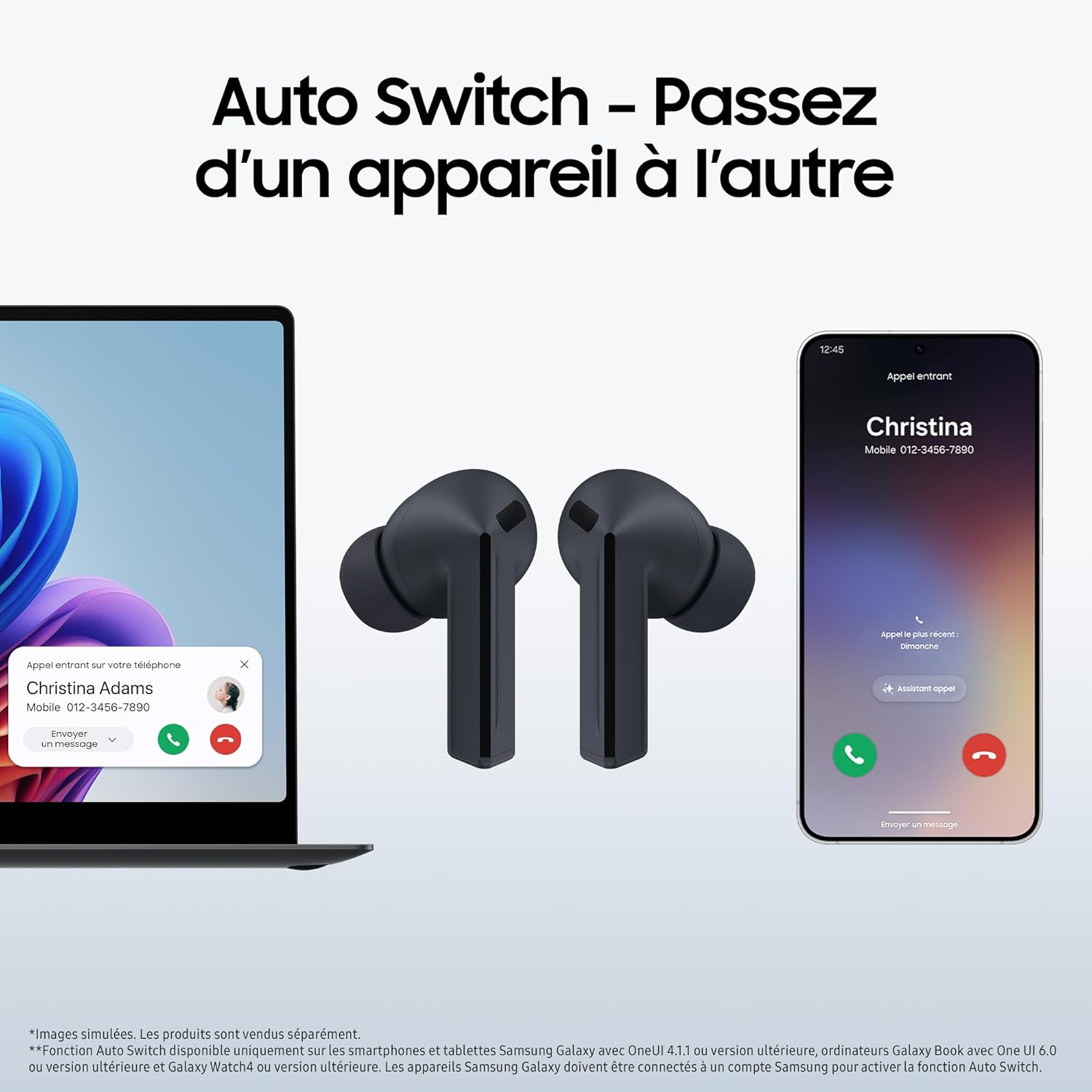 Galaxy Buds3 FE, Écouteurs Sans Fil, Bluetooth, Réduction Active De Bruit, Audio 360, Gemini, Chargeur Secteur Rapide 25W Inclus, Noir, Version FR