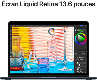 Macbook Air Portable Avec Puce M2 : Écran Liquid Retina De 13,6 Pouces, 16 Go De RAM, 256 Go De Stockage SSD, Clavier Rétroéclairé, Caméra Facetime HD 1080P ; Minuit