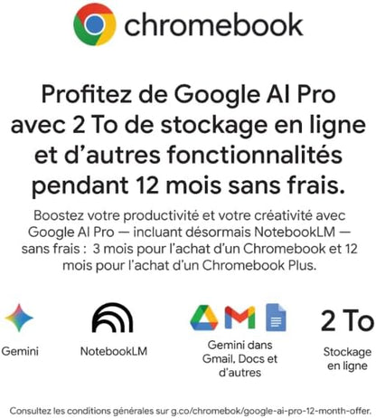 Chromebook plus 514 I PC Portable 14" LCD| Intel Core 3 N355 | 8 Go RAM | 128 Go Emmc | Chromeos I Clavier FR AZERTY I Gris I CB514-6H-35T7
