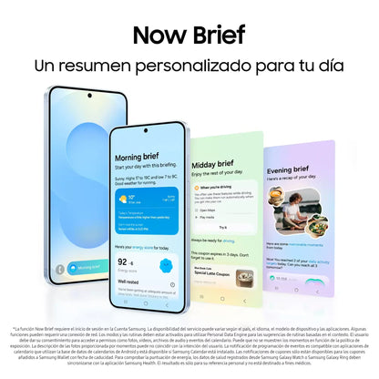 Smartphones affichant l'application Now Brief avec résumés matin, midi et soir personnalisés