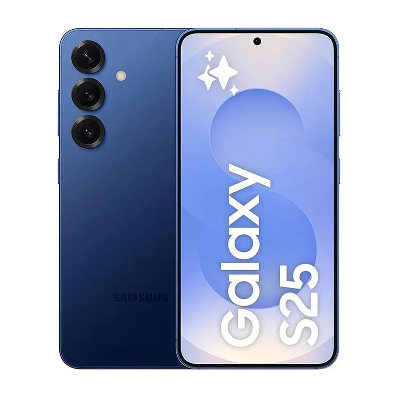 Smartphone Samsung Galaxy S25 bleu avec triple caméra arrière et écran bord à bord éclatant