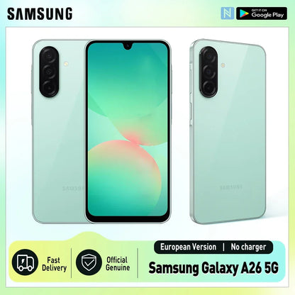 Smartphone Samsung Galaxy A26 5G vert clair avec triple caméra arrière, écran full HD et version européenne