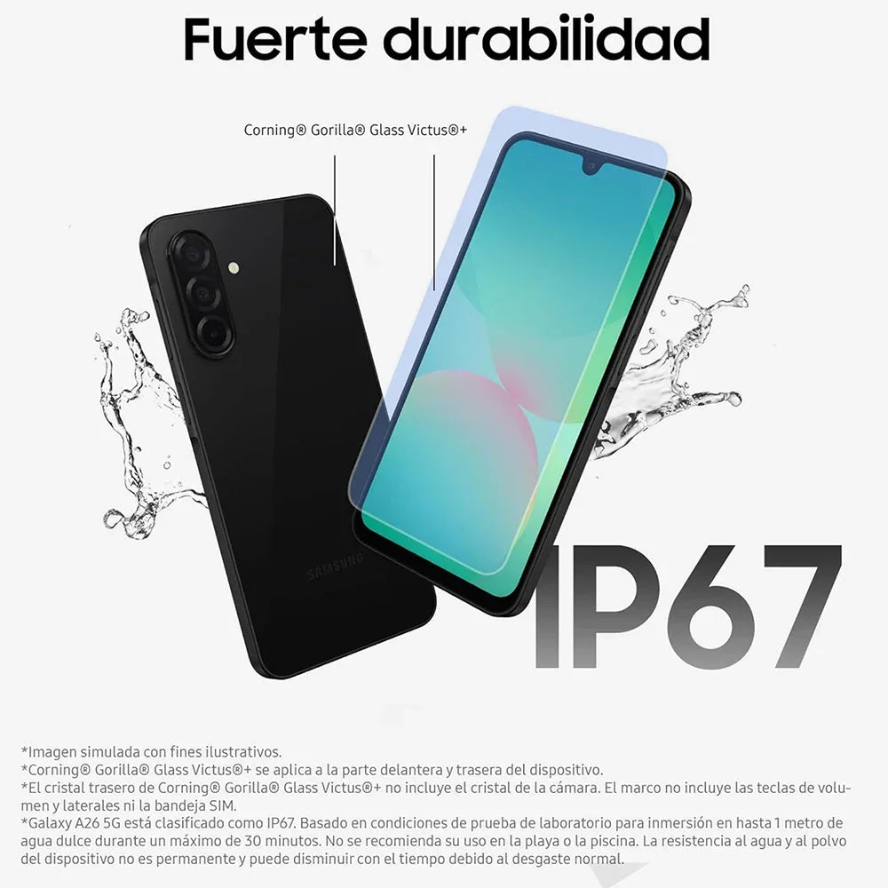 Smartphone noir Samsung avec verre Corning Gorilla Glass Victus+ et certification IP67 résistant à l'eau