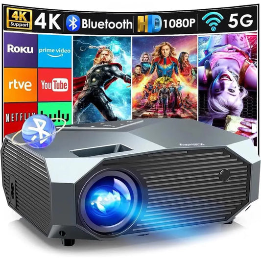 Projecteur vidéo 4K Bluetooth HD 1080P avec support 5G, streaming Roku, Netflix, Hulu et YouTube