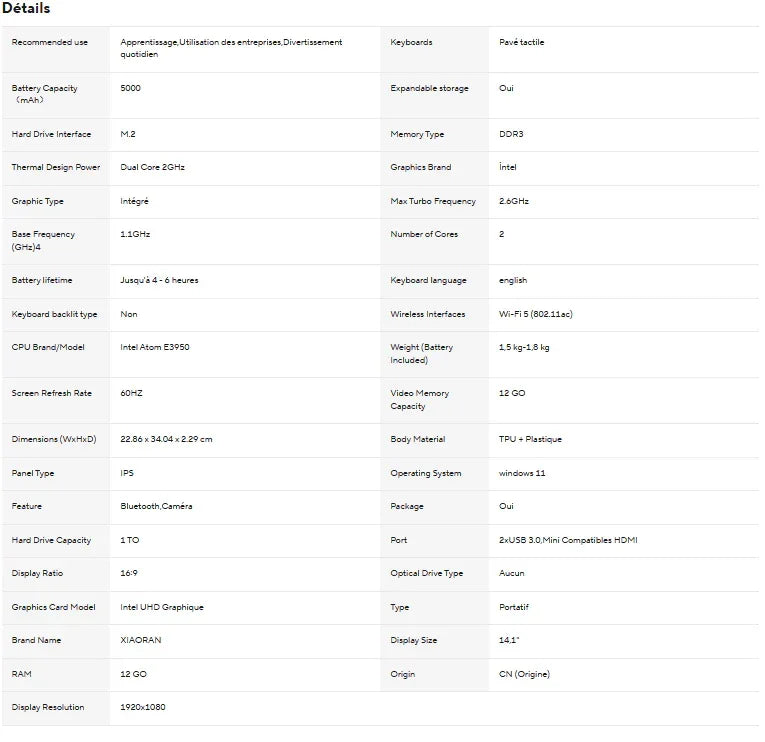 Ordinateur portable Ultra Slim, Windows 11