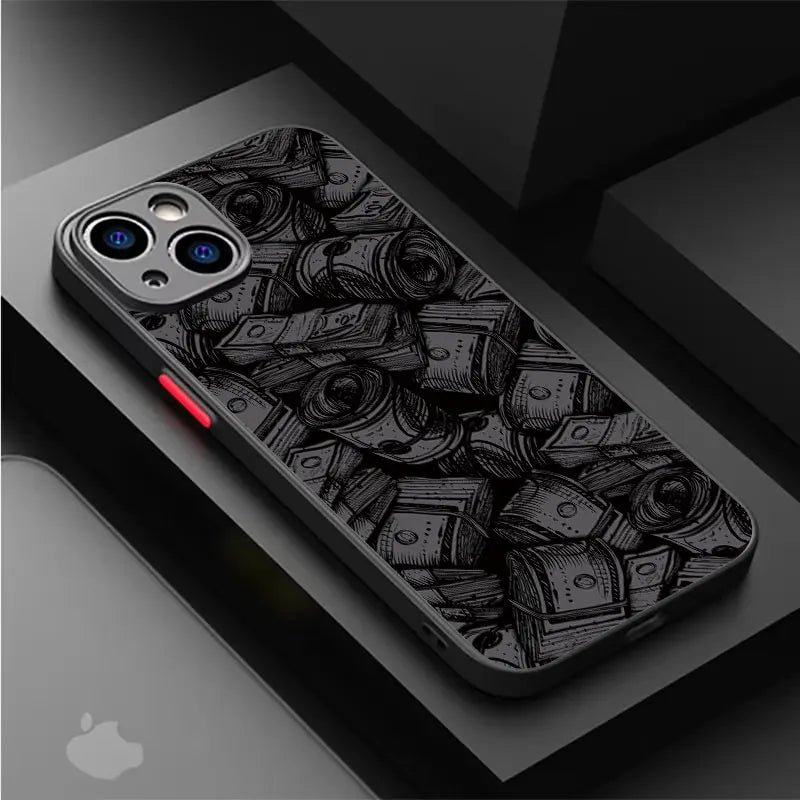 Coque de téléphone intégrale en bambou noir, motif billets de banque, pour iPhone