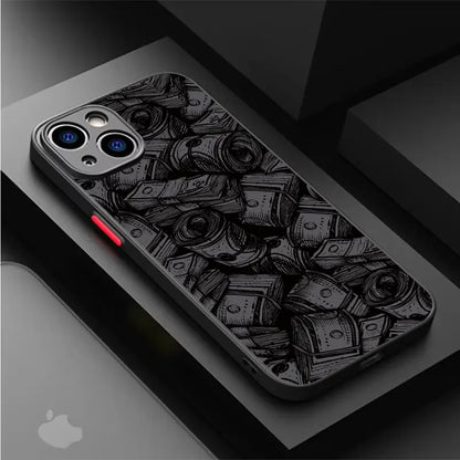 Coque de téléphone intégrale en bambou noir, motif billets de banque, pour iPhone