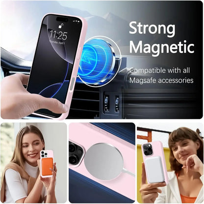 Support magnétique voiture compatible MagSafe avec coque rose pour iPhone et batterie externe