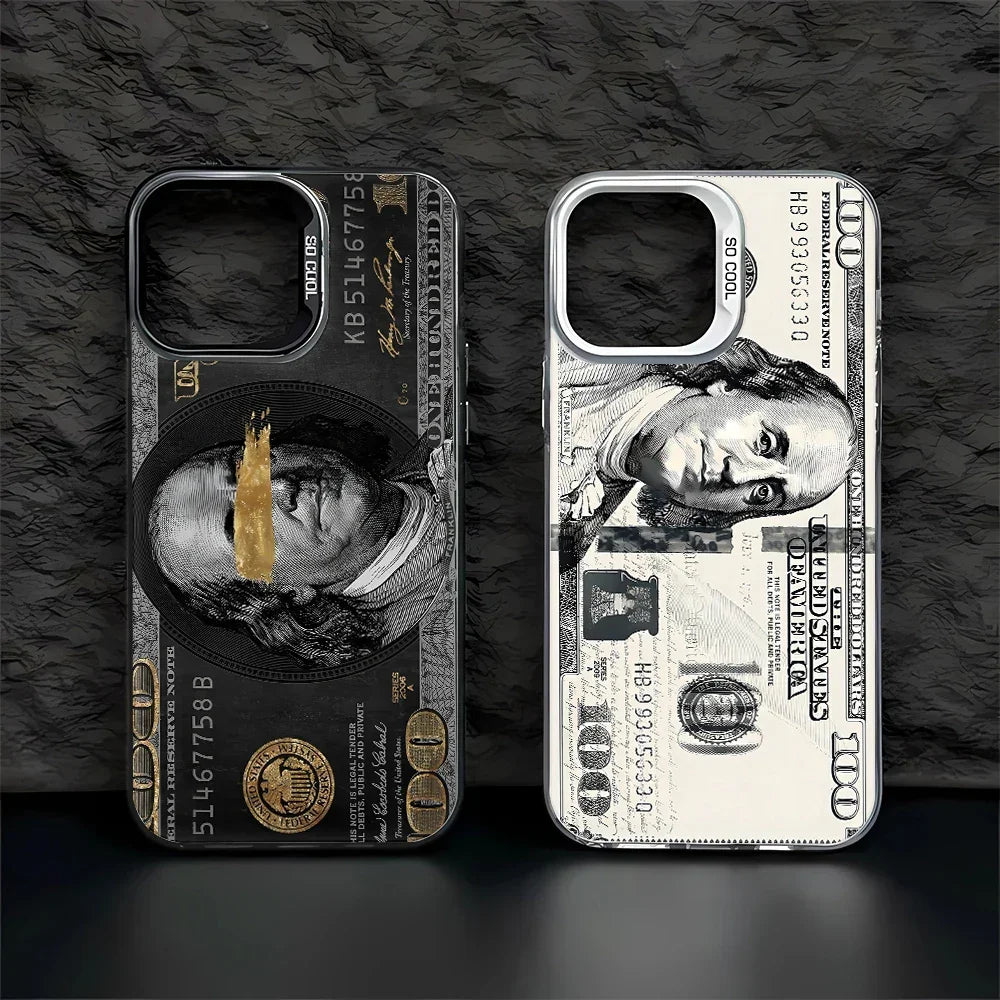 Coques de téléphone iPhone design billet de 100 dollars noir et blanc avec portrait de Benjamin Franklin