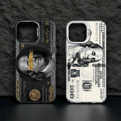 Coques de téléphone iPhone design billet de 100 dollars noir et blanc avec portrait de Benjamin Franklin