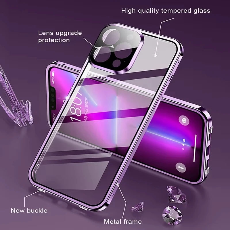 Coque double face en verre HD avec cadre en métal pour iPhone