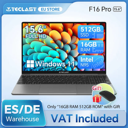 Ordinateur portable Teclast F16 Pro 15,6" Full HD avec 512GB SSD, 16GB RAM, Windows 11, processeur Intel N95