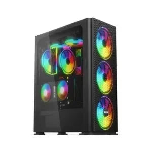 Boîtier PC gamer avec ventilateurs à LED RGB multicolores et panneau latéral en verre trempé