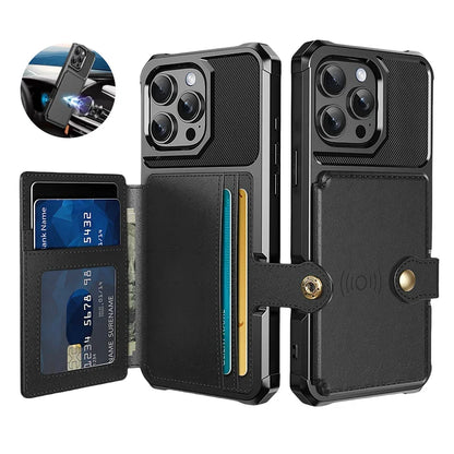 Coque de téléphone noire avec porte-cartes multifonction et aimant compatible charge sans fil
