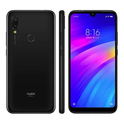Smartphone Xiaomi Redmi noir vu de face, dos avec double caméra et côté profil