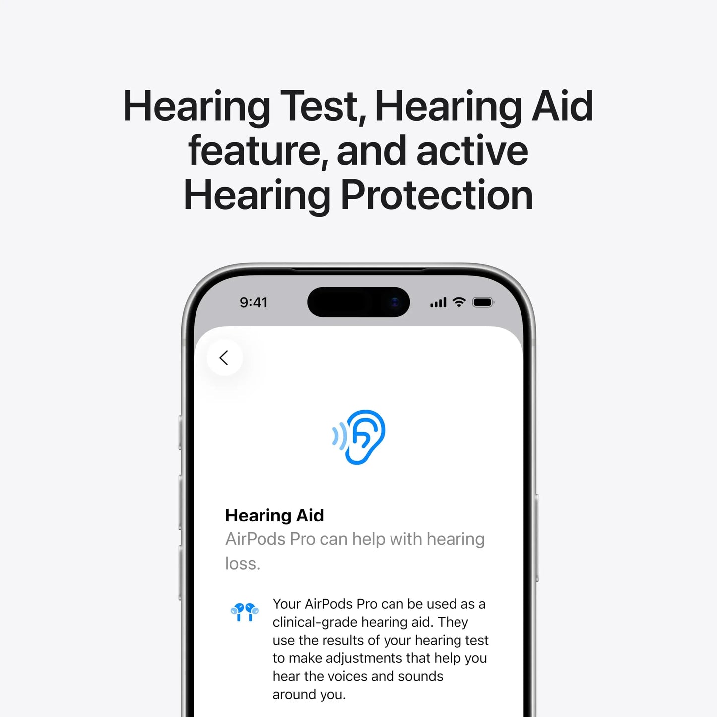 Test auditif et fonction d'aide auditive AirPods Pro sur iPhone avec protection auditive active
