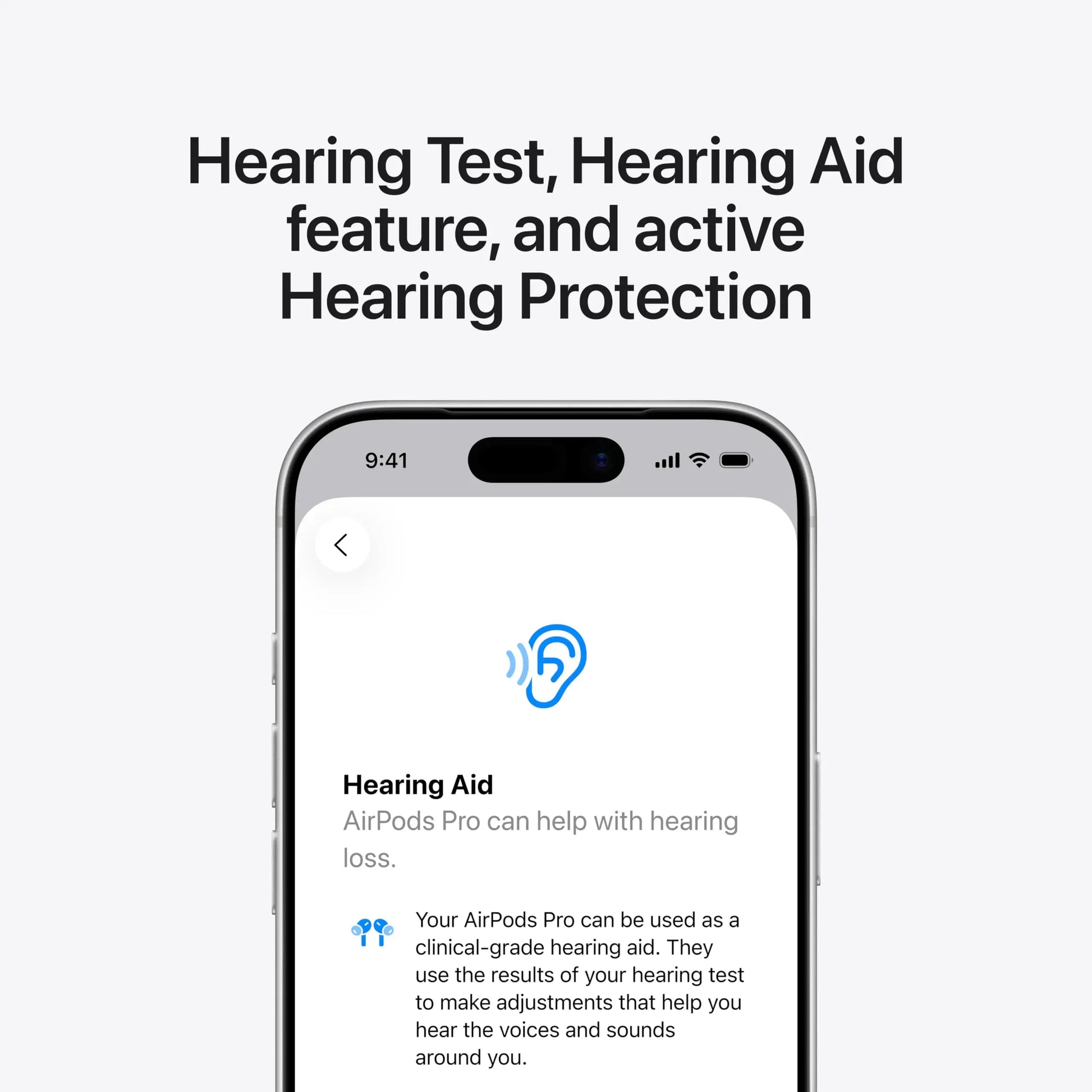 Test auditif et fonction d'aide auditive AirPods Pro sur iPhone avec protection auditive active