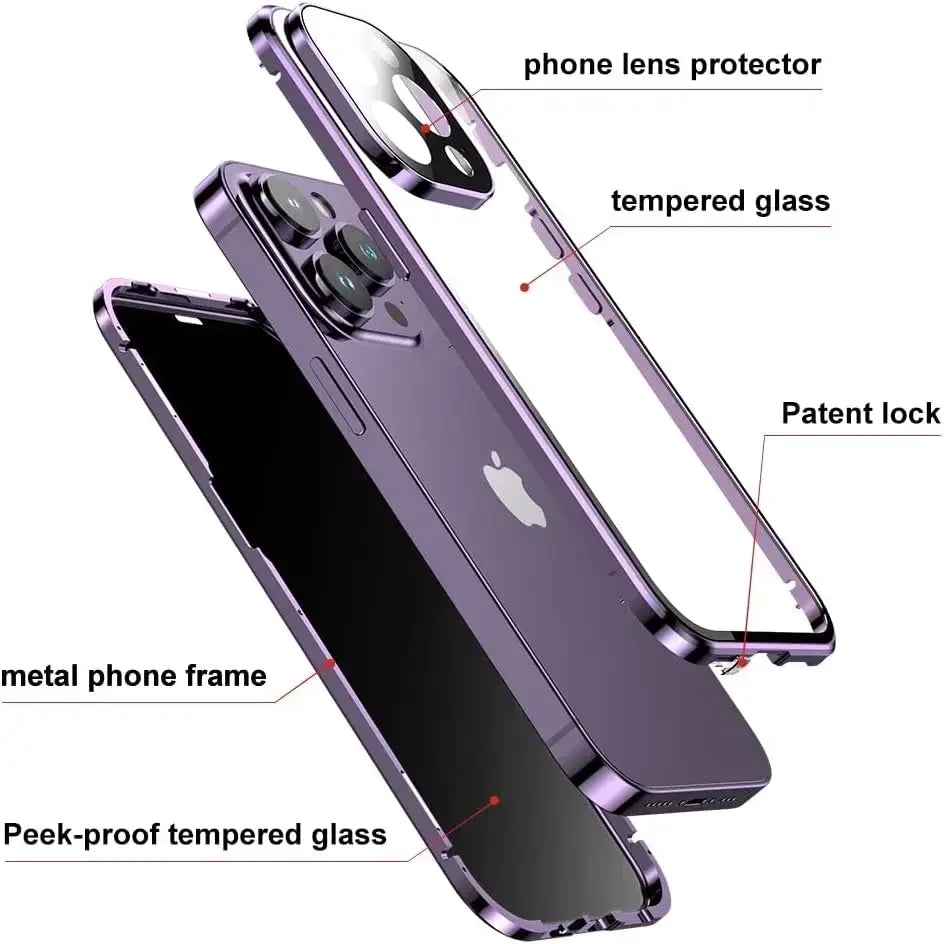 Étui double en verre anti-espionnage avec fixation magnétique, compatible avec iPhone
