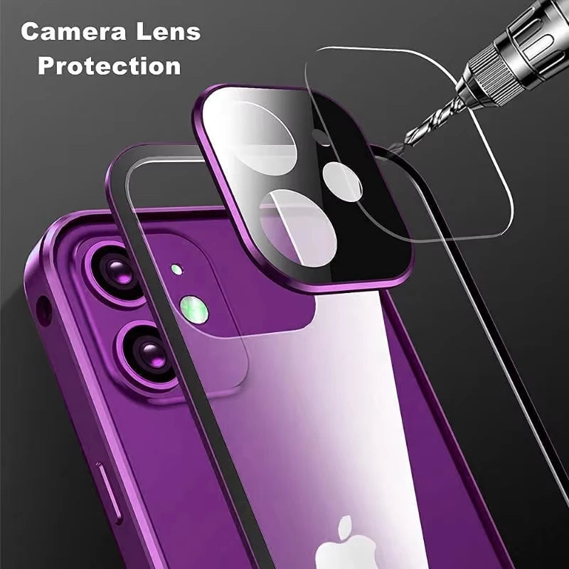Coque double face en verre HD avec cadre en métal pour iPhone