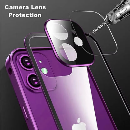 Coque double face en verre HD avec cadre en métal pour iPhone