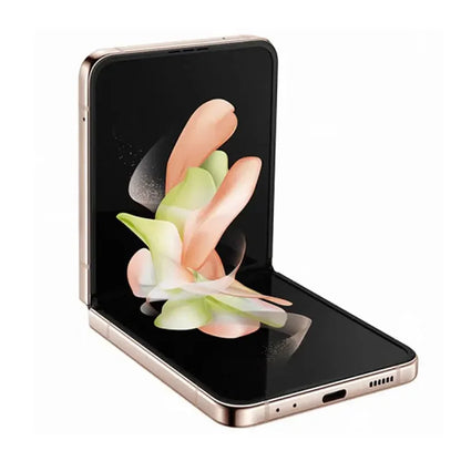 Smartphone pliable or avec écran incurvé et design moderne affichant une image florale colorée