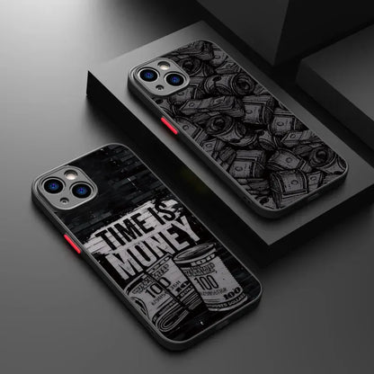 Coque de téléphone intégrale en bambou noir, motif billets de banque, pour iPhone