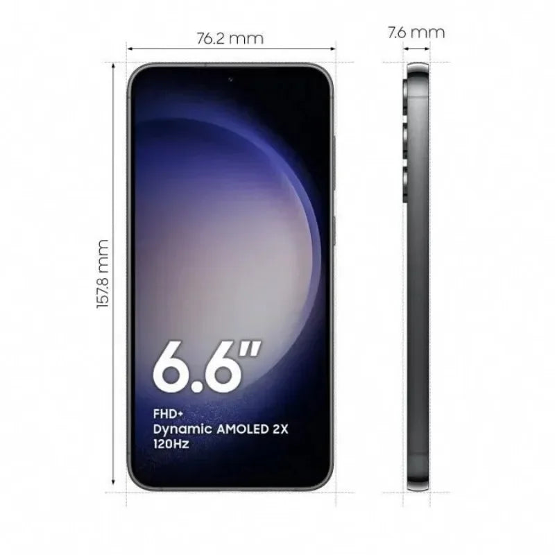 Smartphone 6,6 pouces écran Dynamic AMOLED 2X 120Hz, dimensions 157,8x76,2x7,6 mm, noir