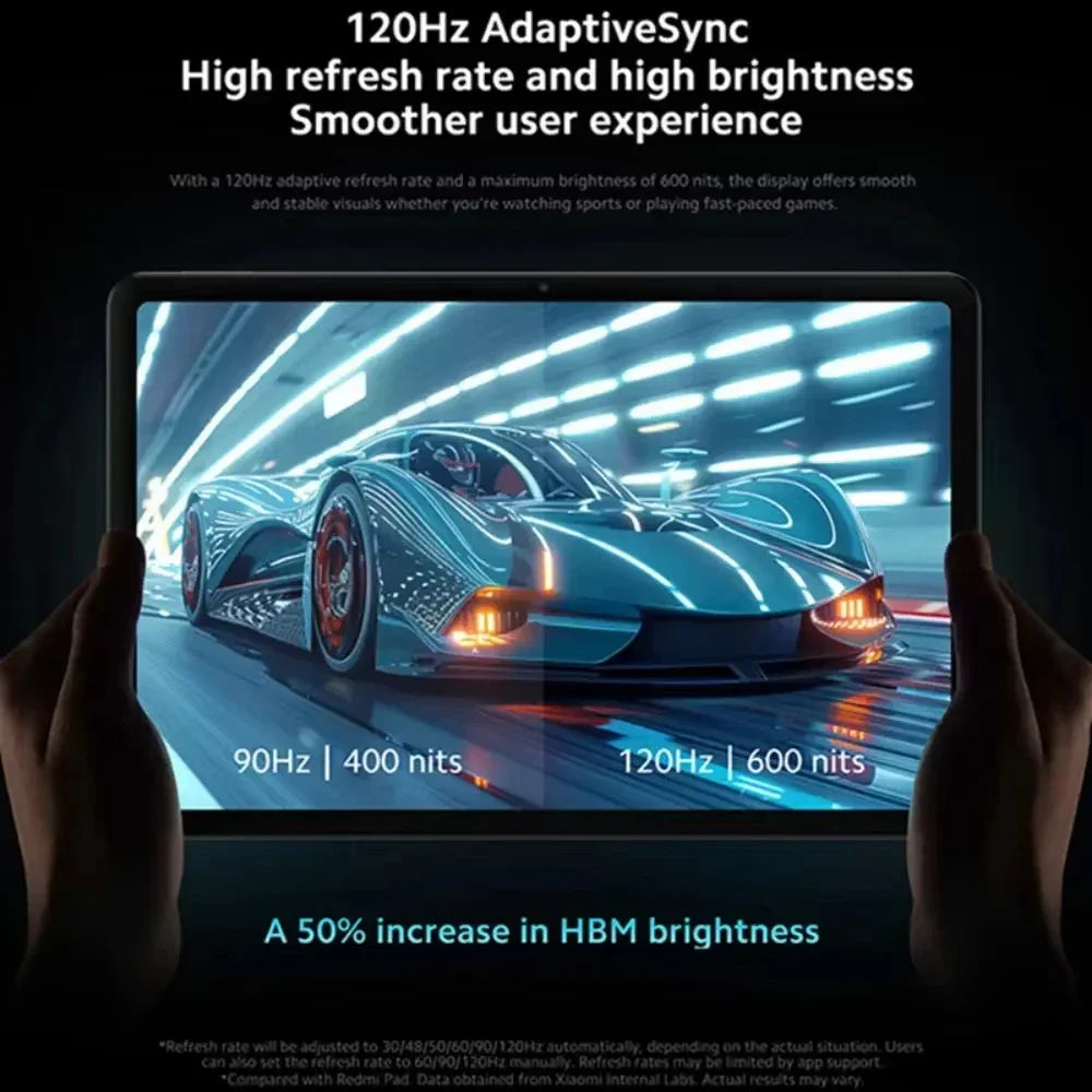 Comparaison tablette avec affichage 90Hz 400 nits vs 120Hz 600 nits pour meilleure luminosité et fluidité
