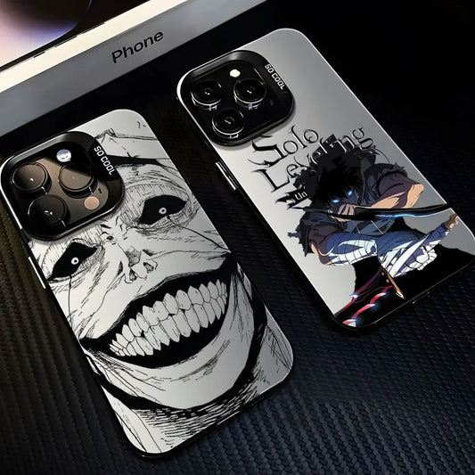 Coques de téléphone avec illustrations manga, visage effrayant et personnage Solo Leveling armé