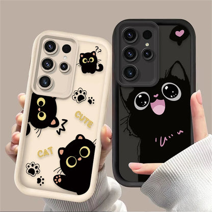 Coque de téléphone avec un adorable chat noir de dessin animé pour Samsung
