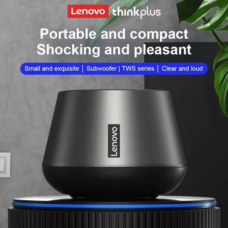 Enceinte portable Lenovo Thinkplus compacte avec subwoofer, design élégant et finition noire