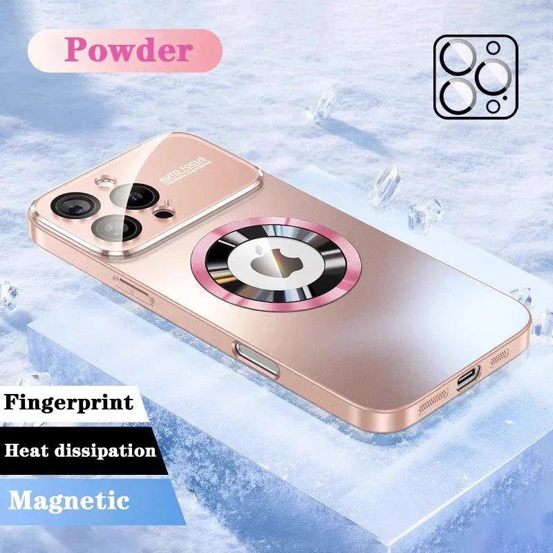 Coque de téléphone iPhone rose poudré avec protection caméra, anneau magnétique et dissipation chaleur