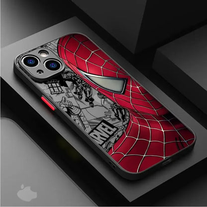 Coque de téléphone Spiderman Marvel avec design rouge et noir style comics, protection iPhone moderne