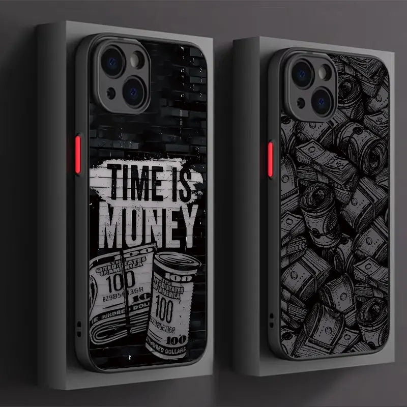Coque de téléphone intégrale en bambou noir, motif billets de banque, pour iPhone