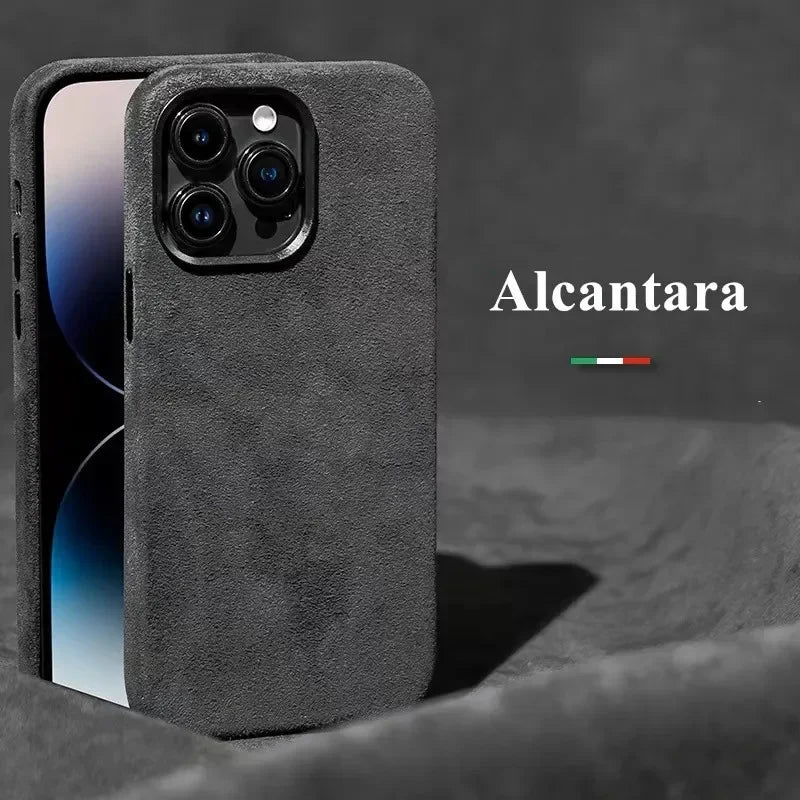 Coque de téléphone noir en Alcantara pour iPhone, finition douce et élégante