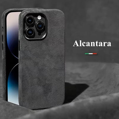Coque de téléphone noir en Alcantara pour iPhone, finition douce et élégante