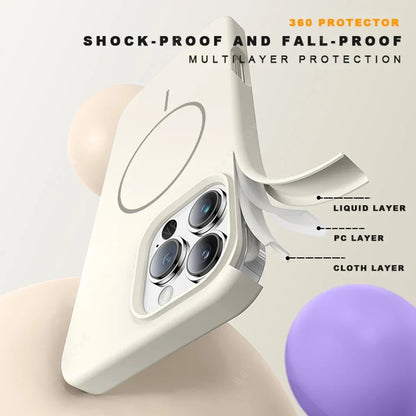 Coque iPhone beige offrant protection 360° avec couches liquide, PC et tissu, anti-choc et anti-chute